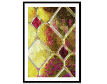 Stained Glass Art, Stained Glass Photo, Stained Glass Print, Yellow Wall Decor, Garden Window, Flower Photography, Art Deco Print, Abstract