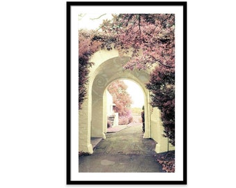 Pink Archway Photograph, Ivory arch with pink flowers, Bleak House Limited Edition Photography, Romantic Photograph, Closed Edition Pink Art
