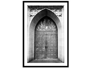 Church Doors, Gothic Doors, Black and White, Doors Photograph, Cathedral Doors, Boys Town Photo, Archway, romantic Doors, Fine art Print