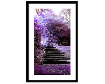 Purple garden, romantic landscape, dreamy garden, ethereal photo, steps photo, grape Decor, surreal print, stairs, Purple wall decor, giclee