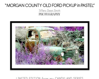 Pickup Truck, Pastel Truck, Vintage Truck, Abandoned Truck, Ford Truck Print, Purple Mint green, rusted pickup, junkyard Car, Truck for Girl