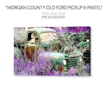 Truck Artwork, Canvas Gallery Wrap, Vintage Car, Purple Art, Mint Green, Pastel Wall Decor, Limited Edition, Pickup Truck, Vintage Truck,
