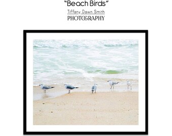 Beach Photo, Beach Birds, Ocean Photo, Seagulls Photo, Sea Print, Soft Photography, Serene Wall Decor, Ocean Waves, Sand Print, Saltwater