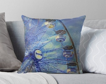 Starry Night Style Pillow, Ferris Wheel Pillow, Vincent Van Gogh Style Decor, Blue Throw Pillow, Impressionist Art Style, Art Lover Gift