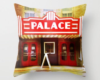 Theater Pillow Cover, The Palace Theater, Theater Decor, movie decor, old cinemas, marquee sign, movie lover, film geek, actor gift, Palace
