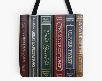 Charles Dickens Tote Bag, Books Tote Bag, Book Lover Tote Bag, Old Books Tote, Library Tote Bag, Antique Books, Writers tote bag, novels