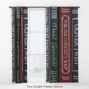Book Curtains, Book Window Curtains, Library Curtains, Book Draperies, Dickens Curtains, Charles Dickens, Book Lover, Book Gift, Writer gift