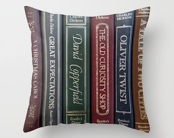 Dickens Pillow, Books Pillow Cover, book throw pillow, Charles Dickens, literature pillow, book gift, book lover, author gift, Christmas