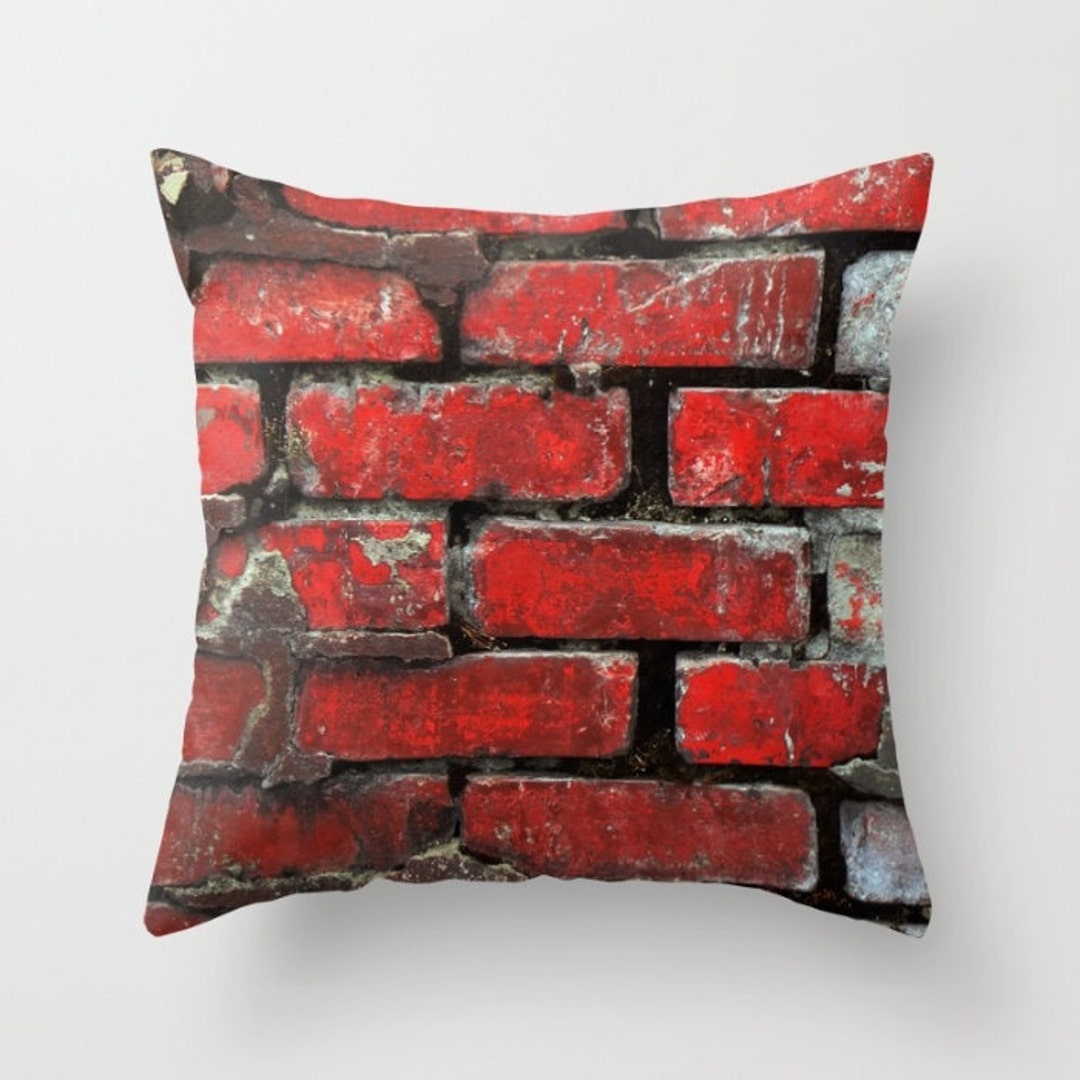 Brick Pillow, Brick Pillow Cover, Red Throw Pillow, Industrial Decor