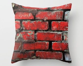 Brick Pillow, Brick Pillow Cover, Red Throw Pillow, Industrial Decor, Interior Design, Loft Decor, Man Cave, Masculine Decor, Brick Wall,