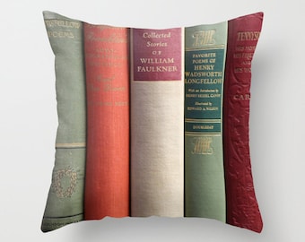 Books Pillow Cover, Old Books, Poetry Pillow, Library Pillow, Antique Books, Book Decor, Gift for Writer, Authors, Abstract orange green red