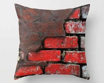 Brick Pillow Cover, Brick Throw Pillow, City Loft Pillow, Dorm Room, Pillow Covers 16x16, 18x18 Pillow, Throw Pillow, Brick Pillow, Red, 24