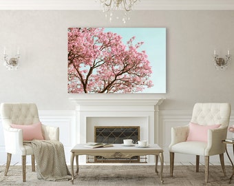 Cherry Blossom Art, Pink Tree Canvas, Spring Home Decor, Cherry Blossom Tree, Nature Picture, Robins Egg Blue, Canvas Gallery Wrap, Tiffany