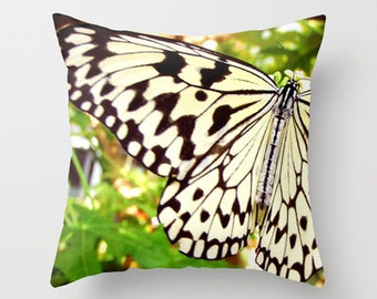 Butterfly Pillow Cover, Photo Pillow, Green, Monarch, Zebra, Home Decor, Living Room, Throw Pillow, Nature Pillow. Black and White, Moth