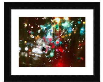 Abstract Photography, Limited Edition Print, Bokah Lights, Rainy Window, Traffic Lights, Christmas Lights, Modern Art, City Street, Night