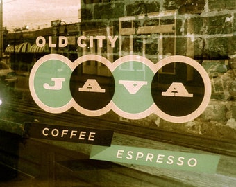 Mint Green Print, Old City Java, Coffeeshop Sign, coffee photo, cafe photography, window photo, food and drink, espresso, grasshoper green