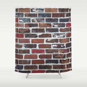 Brick Shower Curtain, Brick Bathroom Decor, Man Bathroom, Grunge Shower, Industrial Shower, Loft, Urban, Masculine, Bath, Tub, Loo, Washroom
