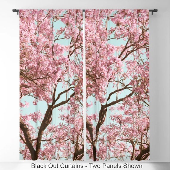 Cherry Tree Curtains Pink Window Curtains Blue Window | Etsy