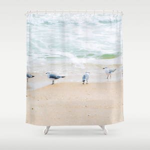 Beach Shower Curtain, Ocean Shower, Sea Shower, Seagulls Shower, Beach Bathroom, Ocean Bathroom, Sandy Beach Tub Liner, Birds Shower, Surf
