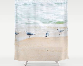 Beach Shower Curtain, Ocean Shower, Sea Shower, Seagulls Shower, Beach Bathroom, Ocean Bathroom, Sandy Beach Tub Liner, Birds Shower, Surf