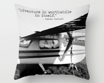 Fathers Day, Airplane Pillow, Plane Pillow, Plane Pillowcase, Plane Pillow, Amelia Earhart, Adventure Pillow, Quote Pillow, Pilot Pillow