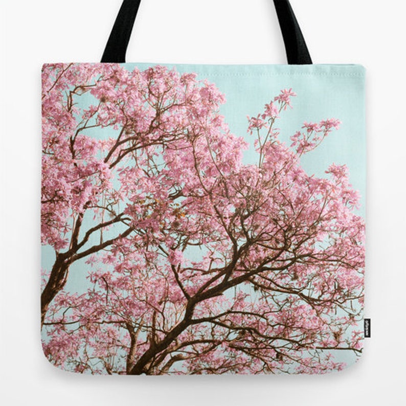 Cherry Blossom Tote Cherry Blossom Bag Mint Blue Tote Pink | Etsy