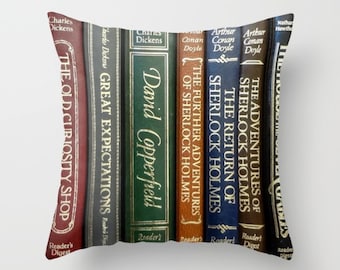 Book Pillow Cover, Old Books Pillow, Author Pillow, Library Pillow, Charles Dickens, Book Decor, Writer Gift, Sir Author Conan Doyle, novels