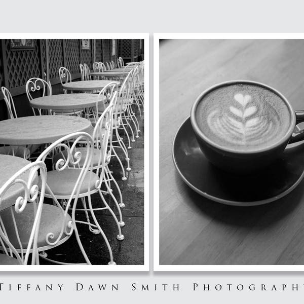 Cafe Photography Set, Coffee Photo Set, Coffeehouse Print Set, Cafe Fine Art, Set of 2 photographs, Kitchen Wall Decor, Black and White Art