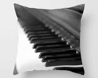 Piano pillow cover, Piano Pillow, Music Pillow, Black Pillow, white Pillow, Piano Home Decor, musician Home Decor, 16x16, 18x18, 20x20, keys