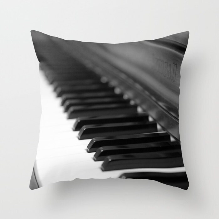Piano Pillow Cover, Piano Pillow, Music Pillow, Black Pillow, White