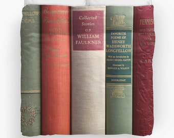 Books Duvet, Books Bedding, Books Duvet Cover, Books Bedspread, Literary Duvet, Poetry Duvet, Writer Home Decor, Author Decor, Faulkner, red