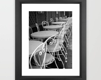 Cafe photograph, Street Cafe, Soda Shop, Parisian Cafe, French Cafe print, Ice Cream Parlor, Table and Chairs, black and white photography,