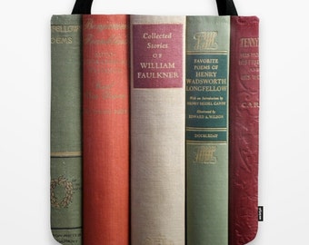 Books Tote Bag, Book Bag, Old Books Tote, Library Tote Bag, Book Lovers Tote, Poetry Book Bag, Faulkner, Longfellow, Antique Books, School