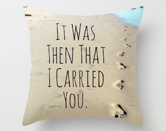 Footprints Pillow, Faith Pillow, Beach Home Decor, Footprints in Sand, Christian Pillow, Faith Decor, Footprints Poem, Ocean Throw Pillow