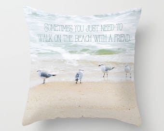 Beach Pillow Cover, Friends Pillow, Ocean Pillow, Birds Pillow, Seagull Pillow, Photo Pillow, Sand Pillow Cover, Sea Pillow Cover, Water