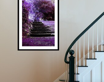 Purple garden, romantic landscape, dreamy garden, ethereal photo, steps photo, grape Decor, surreal print, stairs, Purple wall decor, giclee