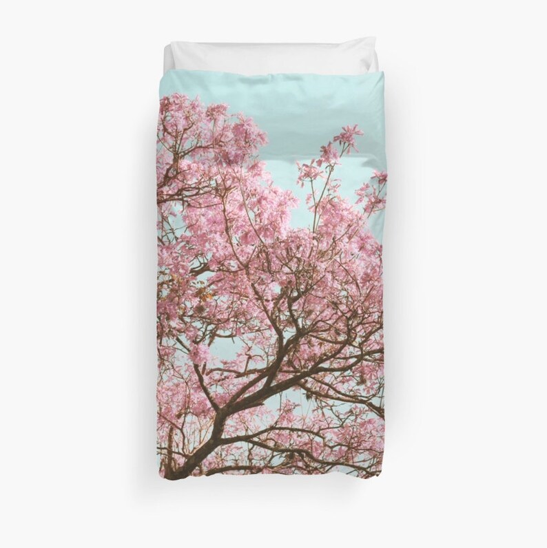 Cherry Blossom Duvet, Pink Tree Duvet, Mint Blue Duvet, Romantic Bedding, Nature Duvet, Tree Duvet Cover, Cottage Chic Duvet, Shabby Chic image 4