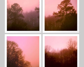 Pink Photo Set, Print Set of four, Discounted Set, Dreamy Landscape, Nature Photograph, Photo collection, romance home decor brown square 4