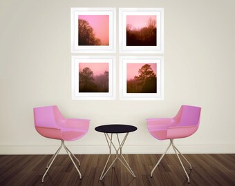Pink Photo Set, Print Set of four, Discounted Set, Dreamy Landscape, Nature Photograph, Photo collection, romance home decor brown square 4