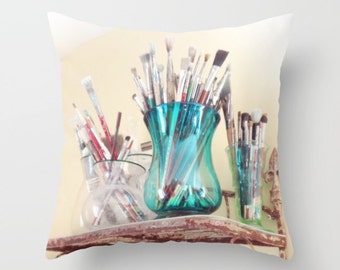 Artist Pillow, Art Pillow Cover, Artist Throw Pillow, Art Lover, Artist Gift, Paintbrushes, Painters Gift, Artist Pillow Cover, Art Student