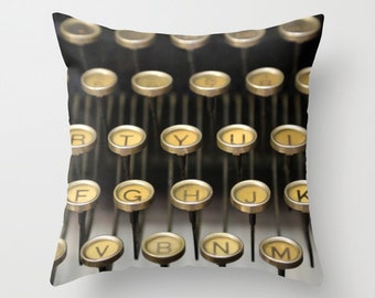 Typewriter Pillow, Gift for Writer, Typewriter Keys, Author Gift, book lover, letters, Yellow and Black, Pillow Cover, Hip, writer pillow