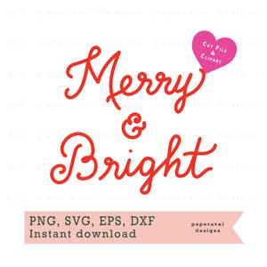 Merry And Bright Png, Christmas Cricut Designs, Winter Clipart, Xmas, Christmas Cricut Svg, Silhouette File, Christmas, Svg Dxf Png Jpg Pdf