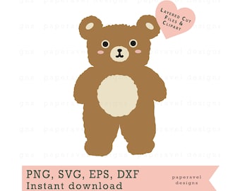 Ours en peluche Svg, Clipart, ours en peluche coupe fichiers, mignon petit ours fichier coupe Svg et Clip Art, téléchargement immédiat