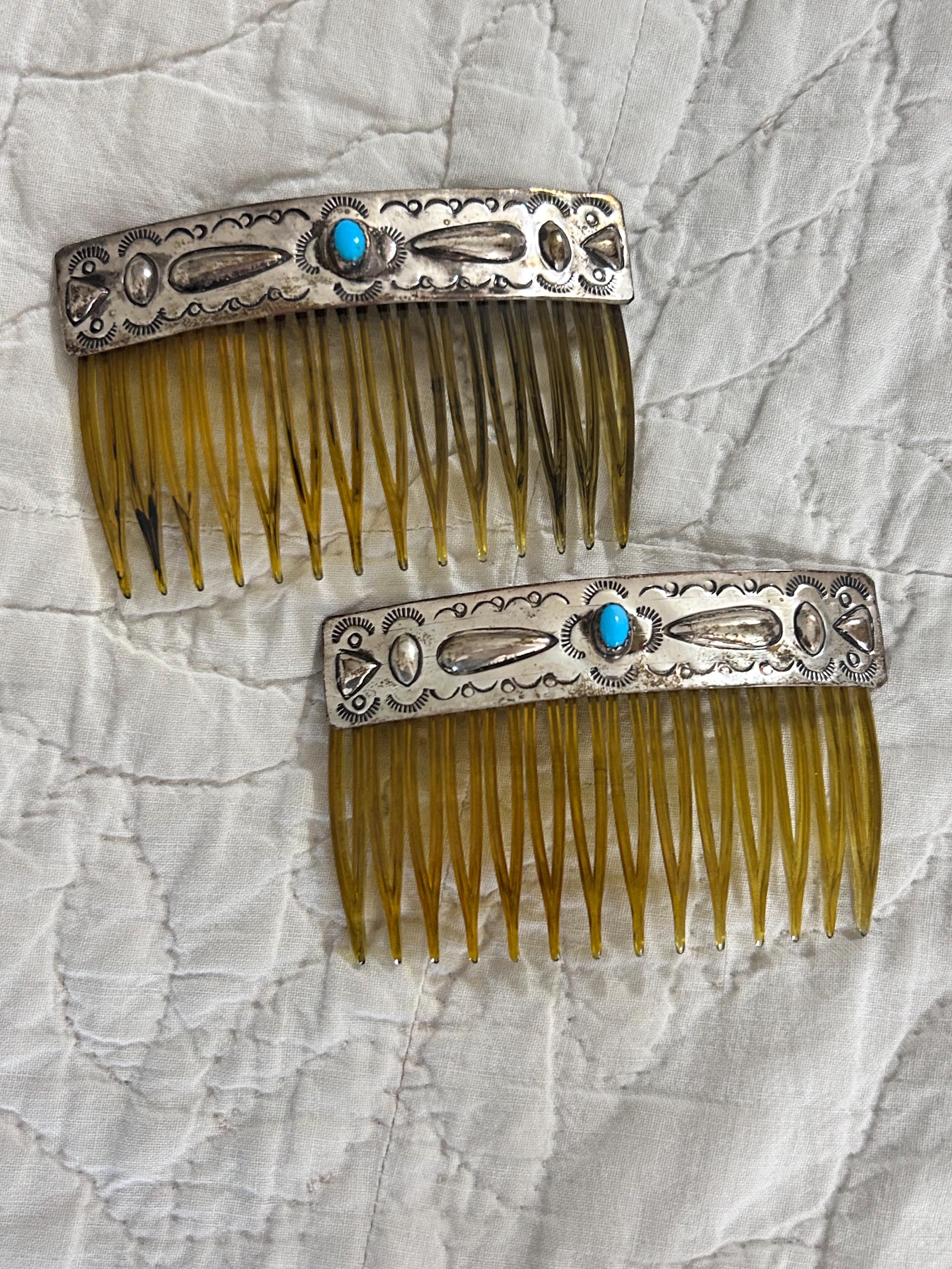 Native American Navajo Sterling Silver Hair Comb Vintage 