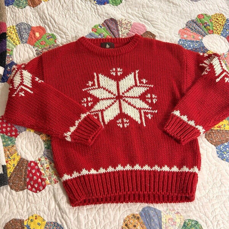 Solid Knit Sweater with Sequin Snowflakes
