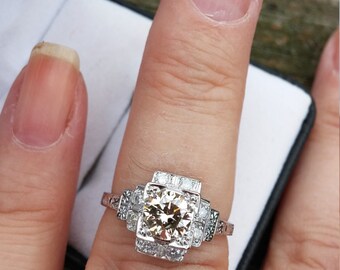 Reserve for Karissa 18k Gold Art Deco 0.85ct Center Champagne Diamond Antique Wedding Engagement Ring OOAK