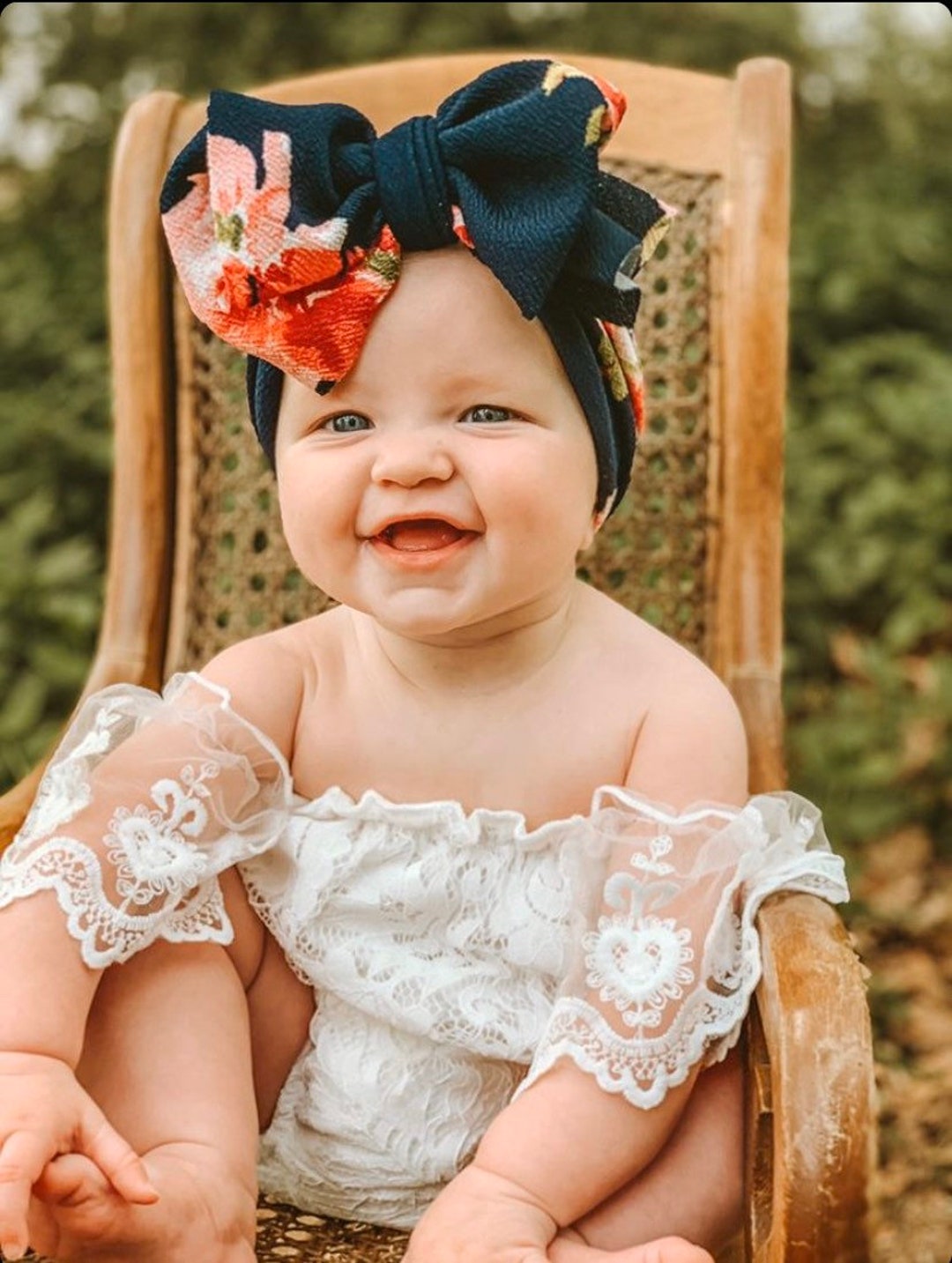 Navy Floral Bow Headband, Baby Head Wrap, Big Bows Etsy Israel
