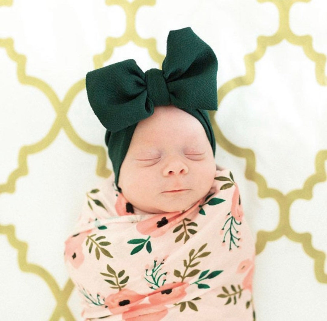 Baby Girl Hunter Green Bow Headband Bow Head Wrap Baby Girl Etsy