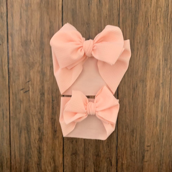 Baby Girl True Peach Bow Headband, Bow Head Wrap, Baby Girl Bows *