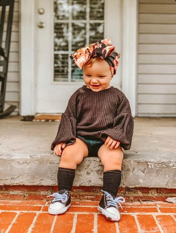 Black Floral Bow Headband, Big Bows, Baby Girl Head Wrap